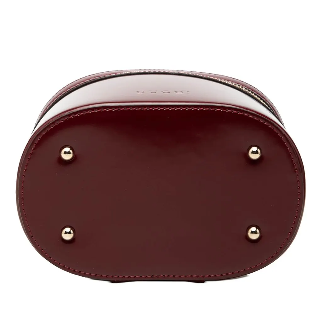 Gucci Shiny Calfskin Bamboo Vanity Bag Red Leather Good - Inside View