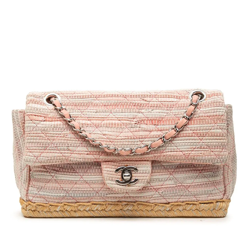 Chanel Quilted Cotton and  Jute Espadrille Chain Flap