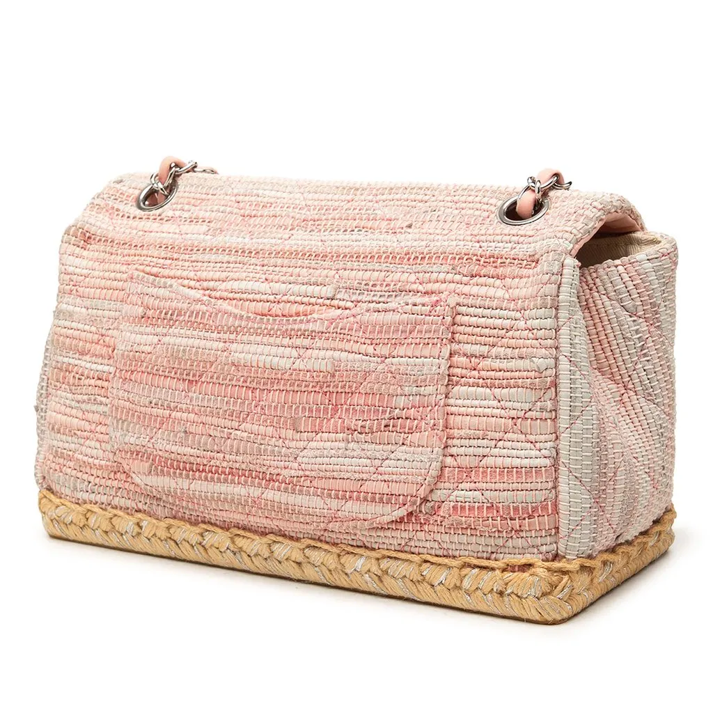 Chanel Quilted Cotton and  Jute Espadrille Chain Flap Pink Cotton Good - Back View