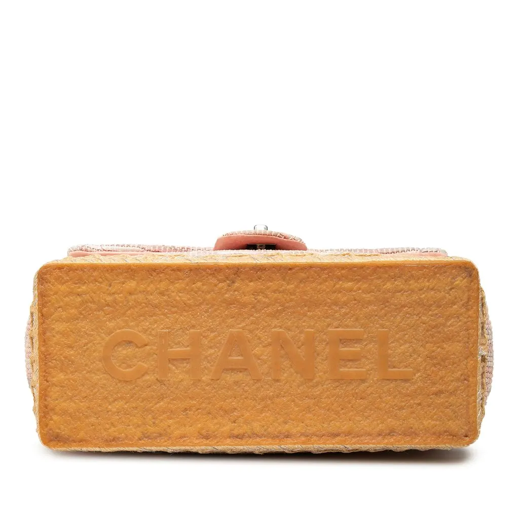 Chanel Quilted Cotton and  Jute Espadrille Chain Flap Pink Cotton Good - Inside View