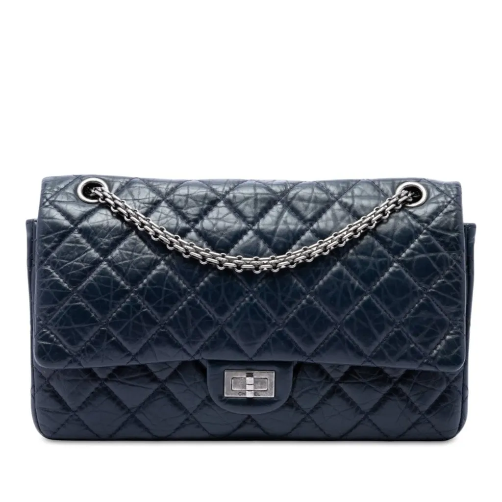 Chanel Quilted Aged Calfskin Reissue 2.55 Double Flap 226 Blue Leather Very good - Front View