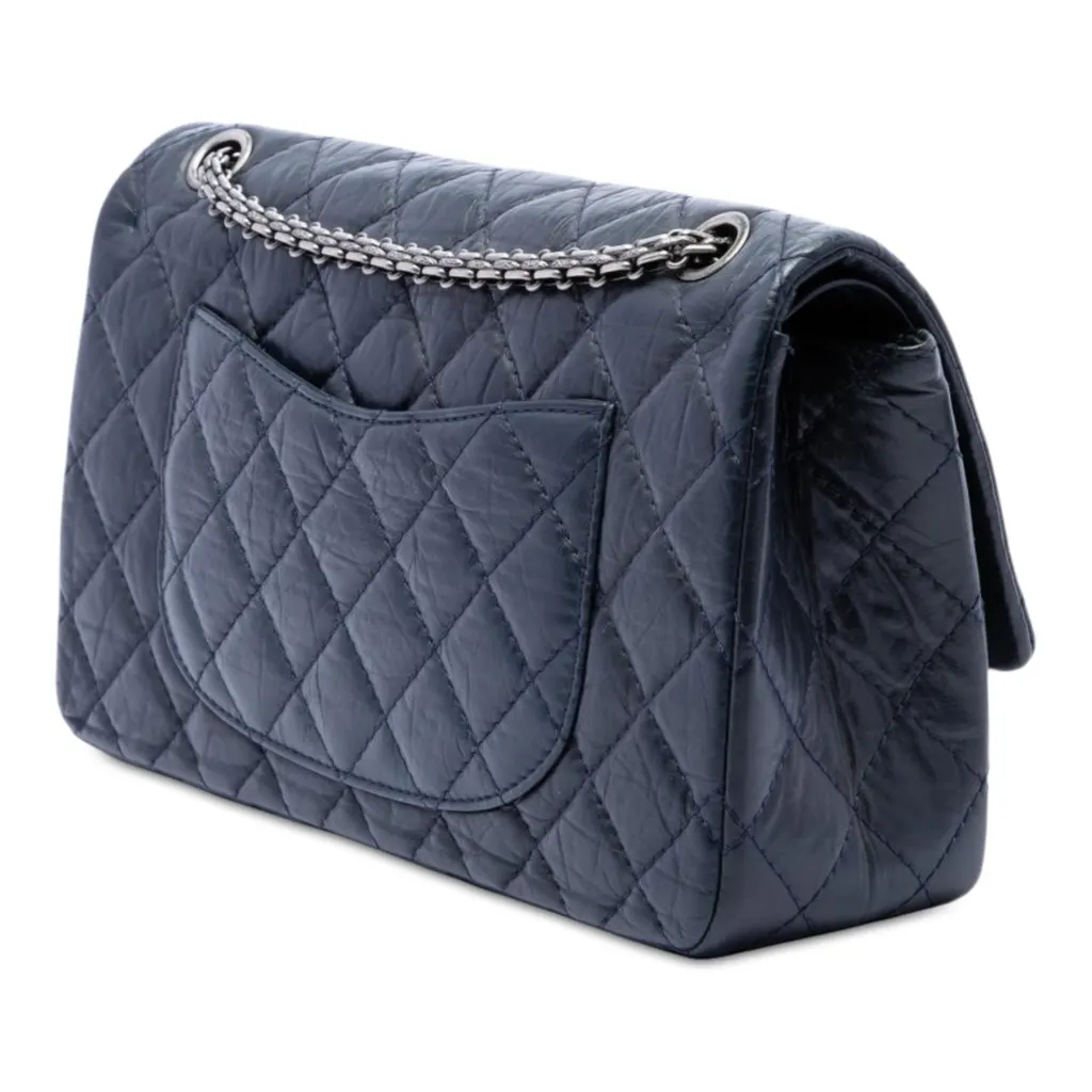 Chanel Quilted Aged Calfskin Reissue 2.55 Double Flap 226 Blue Leather Very good - Back View