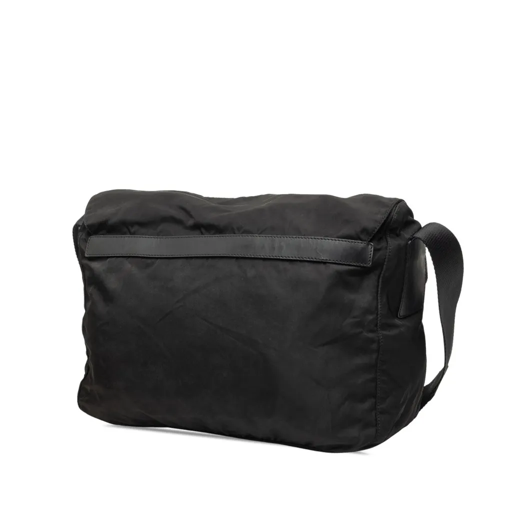 Prada Tessuto Zip Double Buckle Messenger Bag Blue Good - Back View