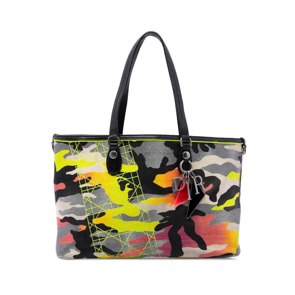 Dior Anselm Reyle Medium Canvas Camouflage Tote Yellow Canvas Good - Front View