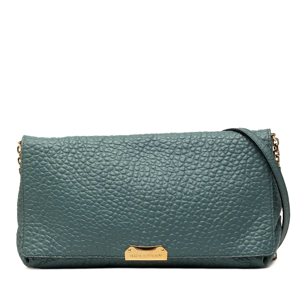 Burberry Medium Grained Calfskin Mildenhall Crossbody Blue Leather Good - Front View
