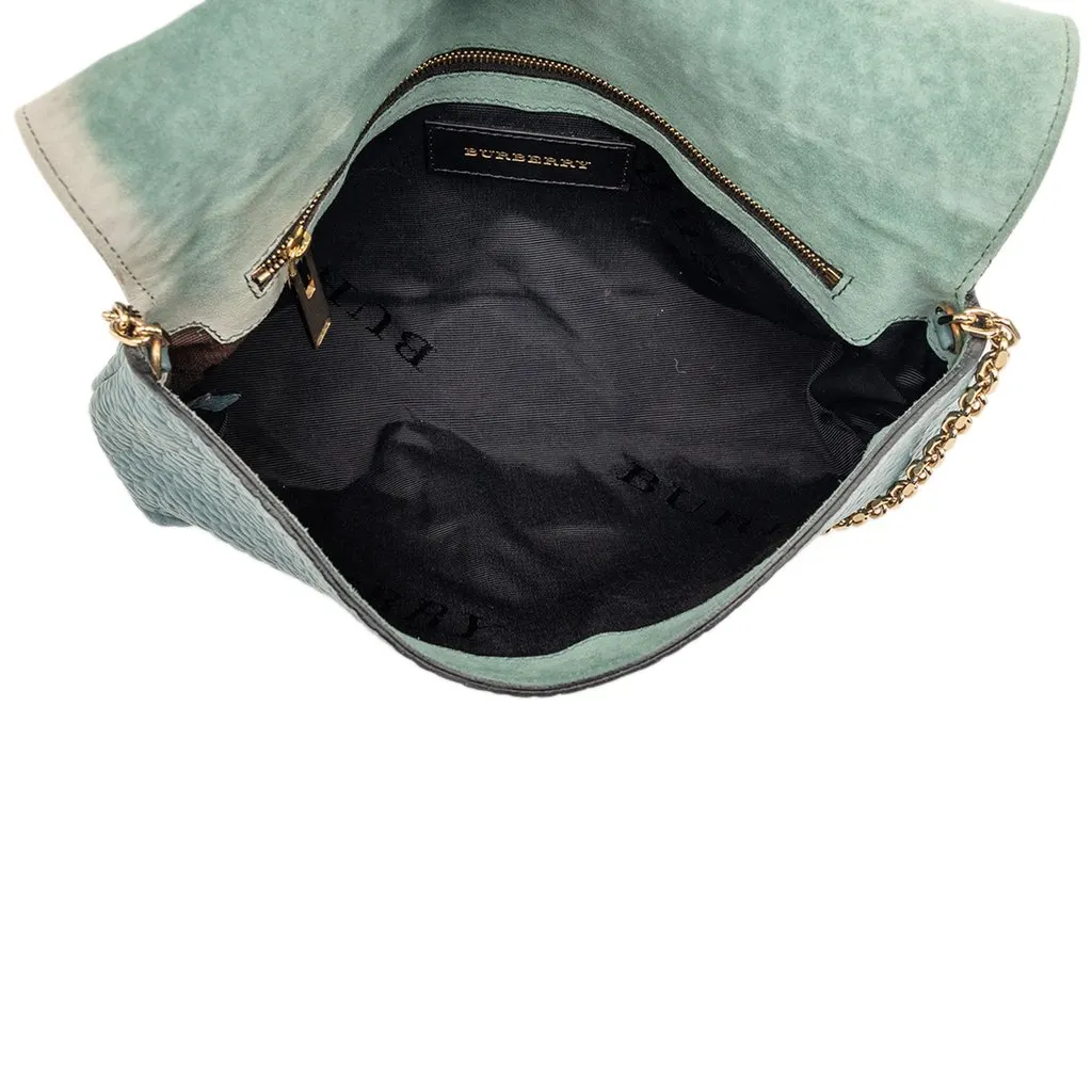 Burberry Medium Grained Calfskin Mildenhall Crossbody Blue Leather Good - Model View