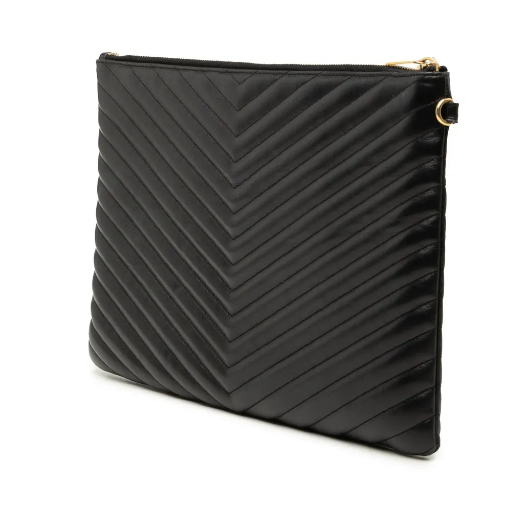 Saint Laurent Chevron Leather Monogram Document Holder Black Leather Very good - Back View