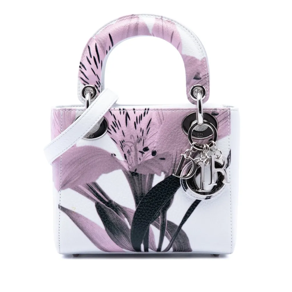 Dior Mini Deerskin Floral Printed Lady Dior White Leather Very good - Front View