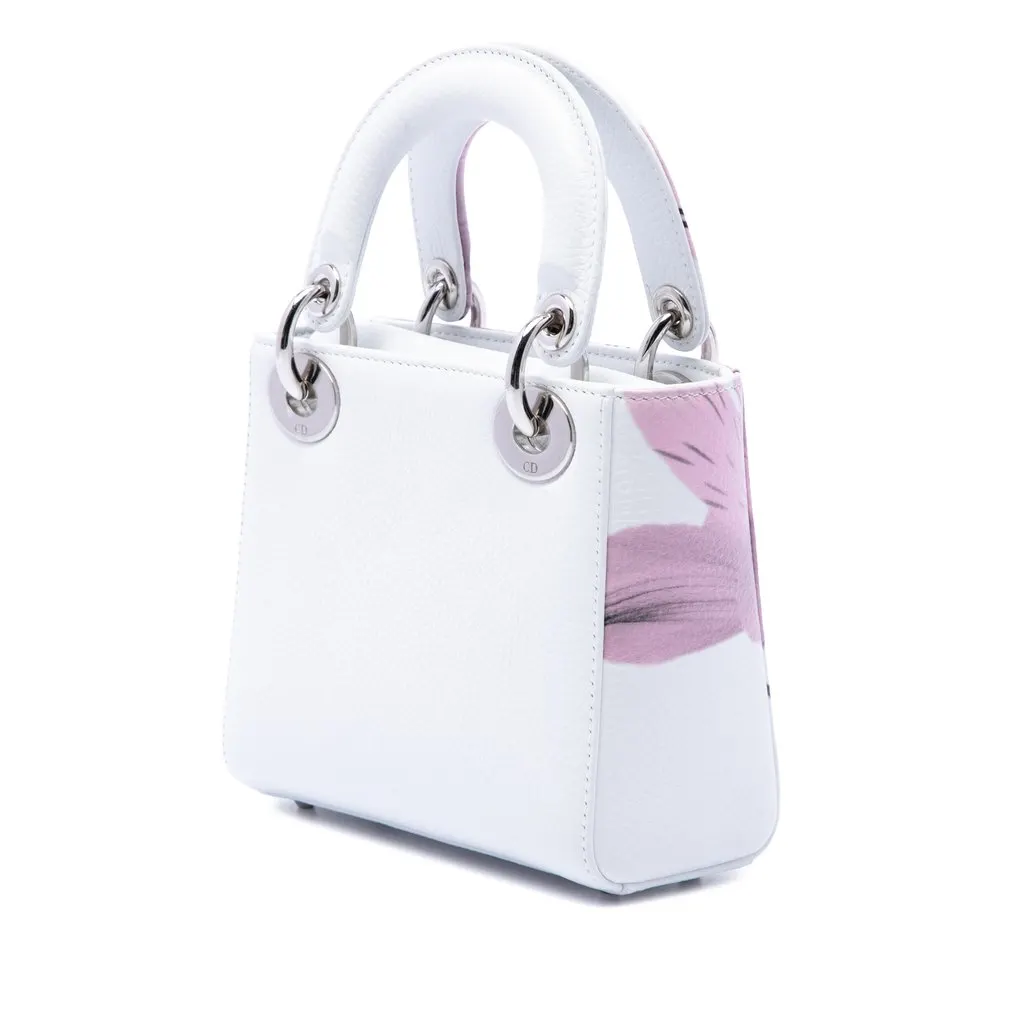 Dior Mini Deerskin Floral Printed Lady Dior White Leather Very good - Back View