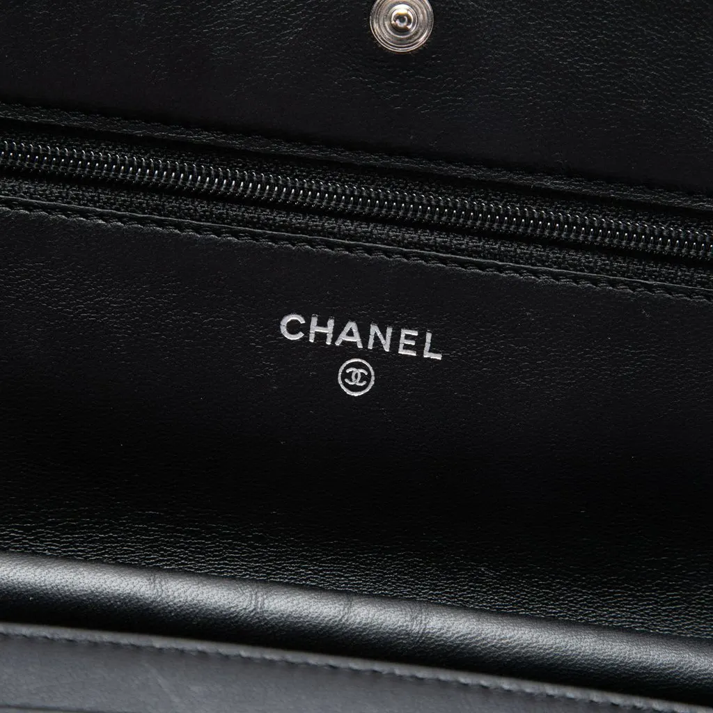 Chanel CC Embossed Lambskin Camellia Wallet On Chain Black Leather Very good - Box View