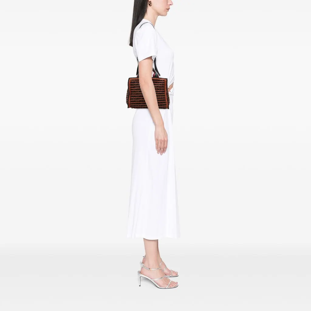マロン Prada Small Bicolor Woven Goatskin Madras Satchel Brown Larg