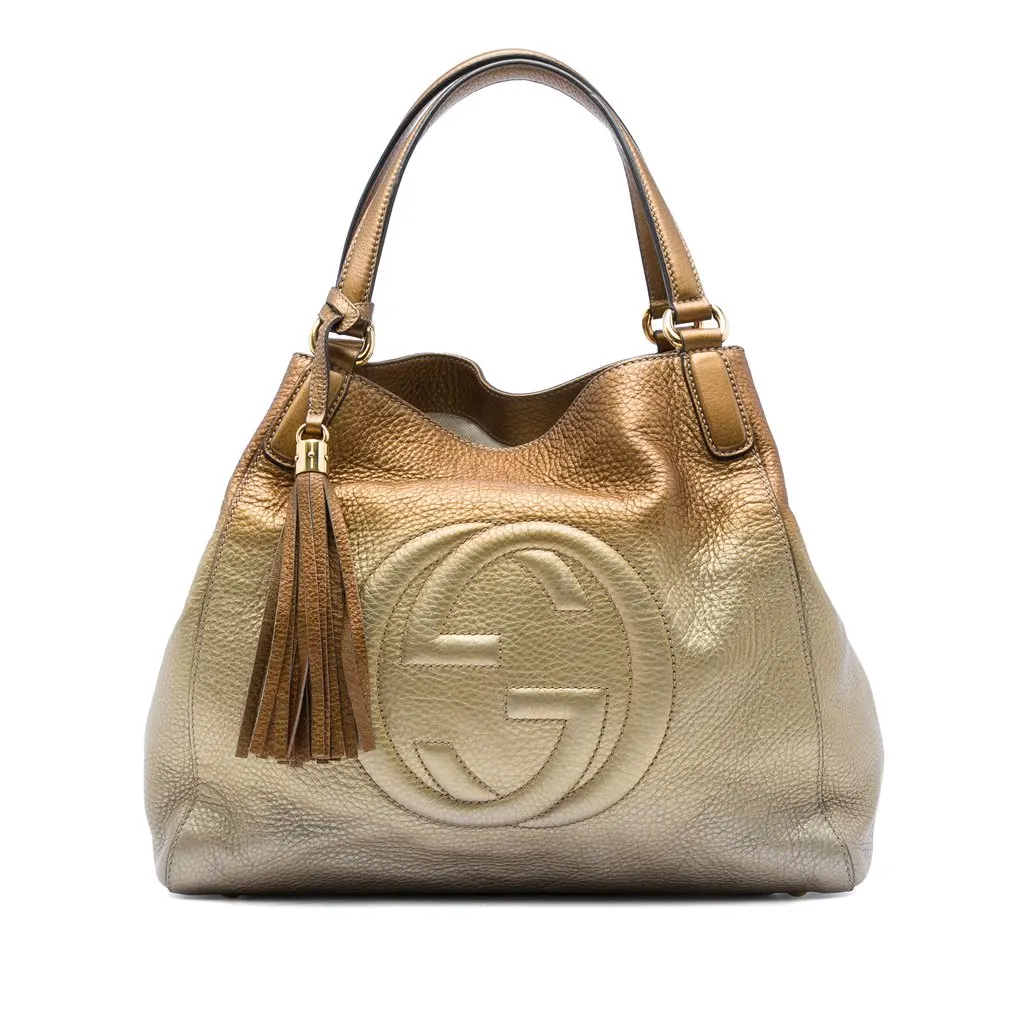 Gucci Medium Ombre Pebbled Calfskin Soho Cellarius Tote Gold Leather Very good - Front View