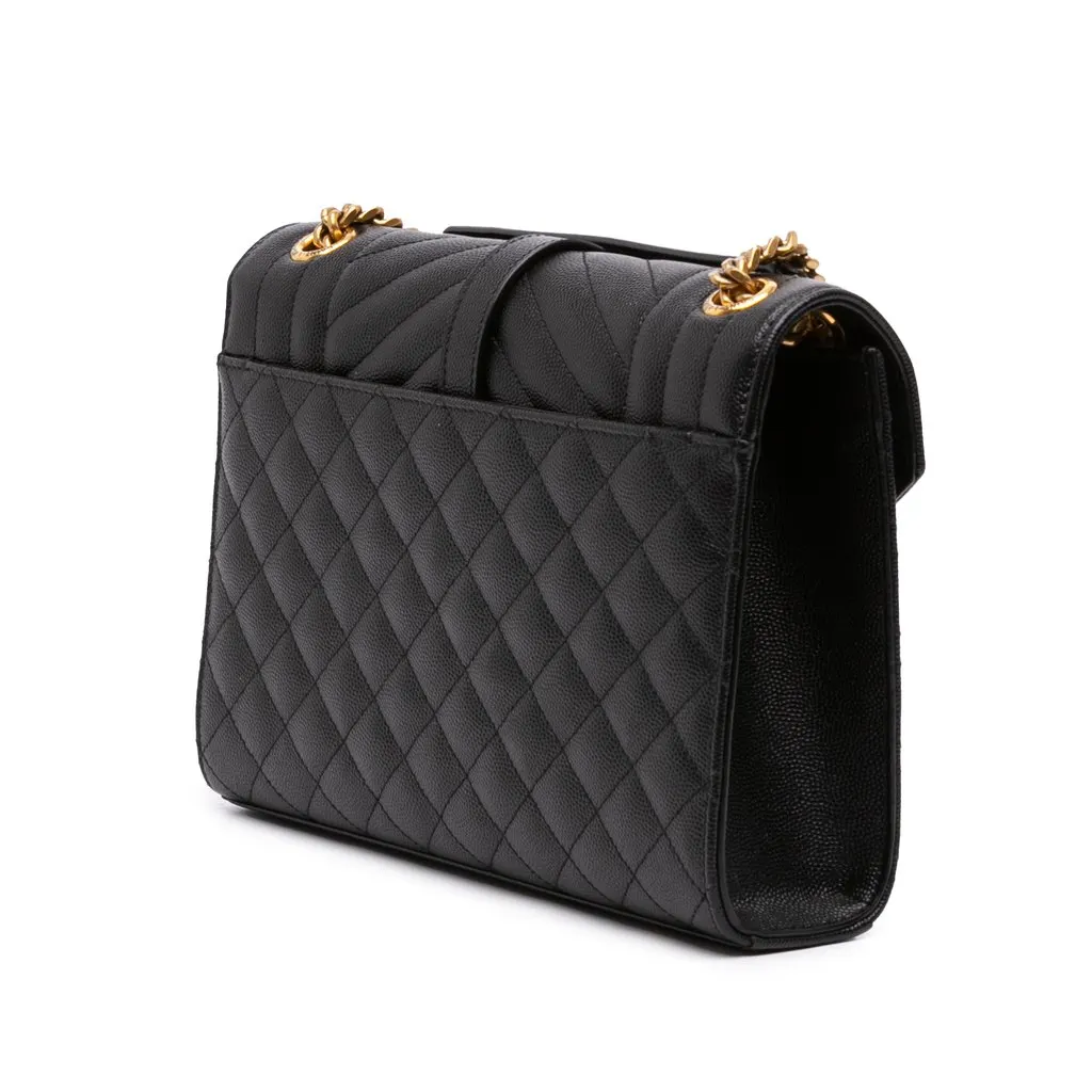 Saint Laurent Medium Grain De Poudre Triquilt Monogram Envelope Bag Black Leather Very good - Back View