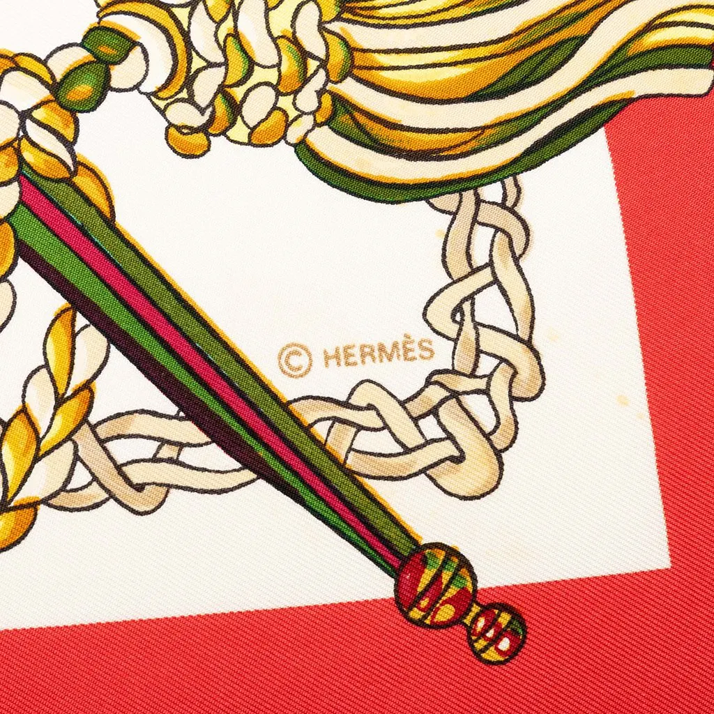 Hermès Le Timbalier Silk Scarf 90 Red Silk Good - Inside View