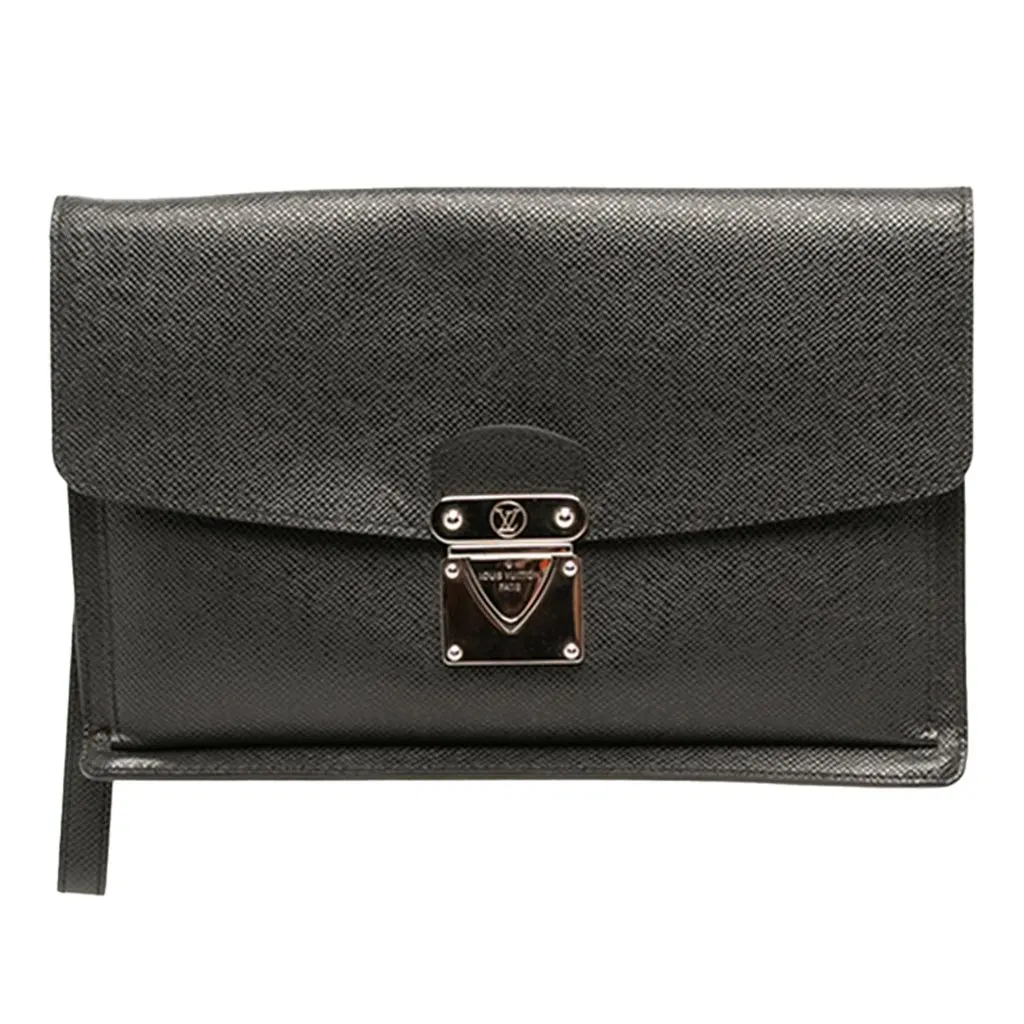 Louis Vuitton Taiga Belaia Clutch Black Leather Good - Front View