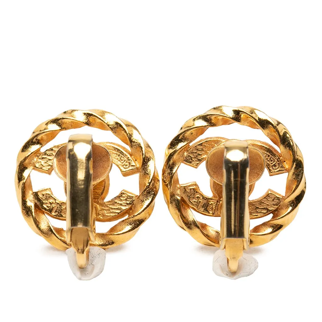 Chanel Gold Plated CC Crystal Twisted Round Clip On Earrings Gold Metal Very good - Back View