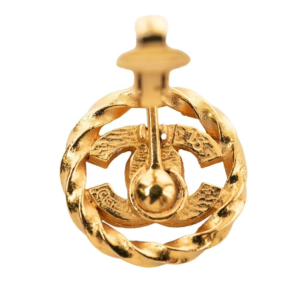 Chanel Gold Plated CC Crystal Twisted Round Clip On Earrings Gold Metal Very good - Inside View