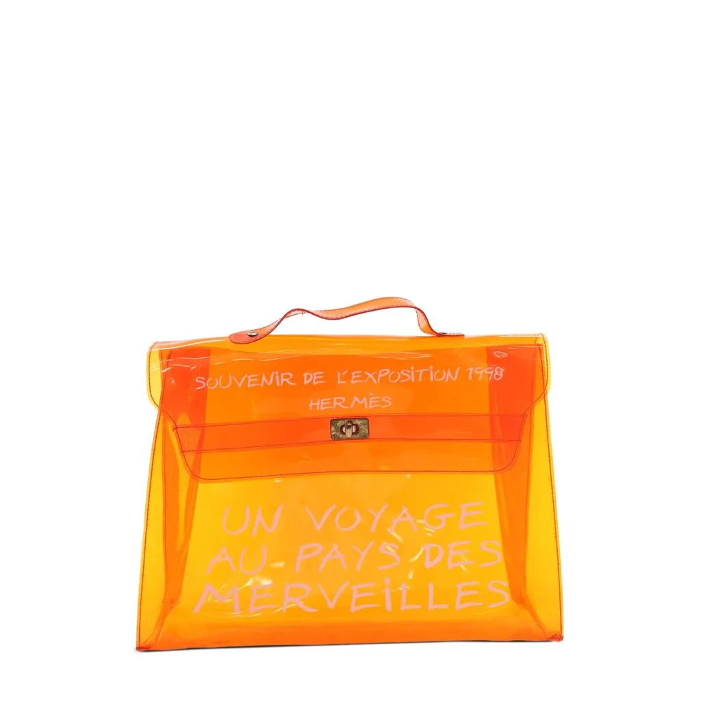 Hermès Vinyl Souvenir De L Exposition Kelly Handbag Orange Plastic Good - Front View