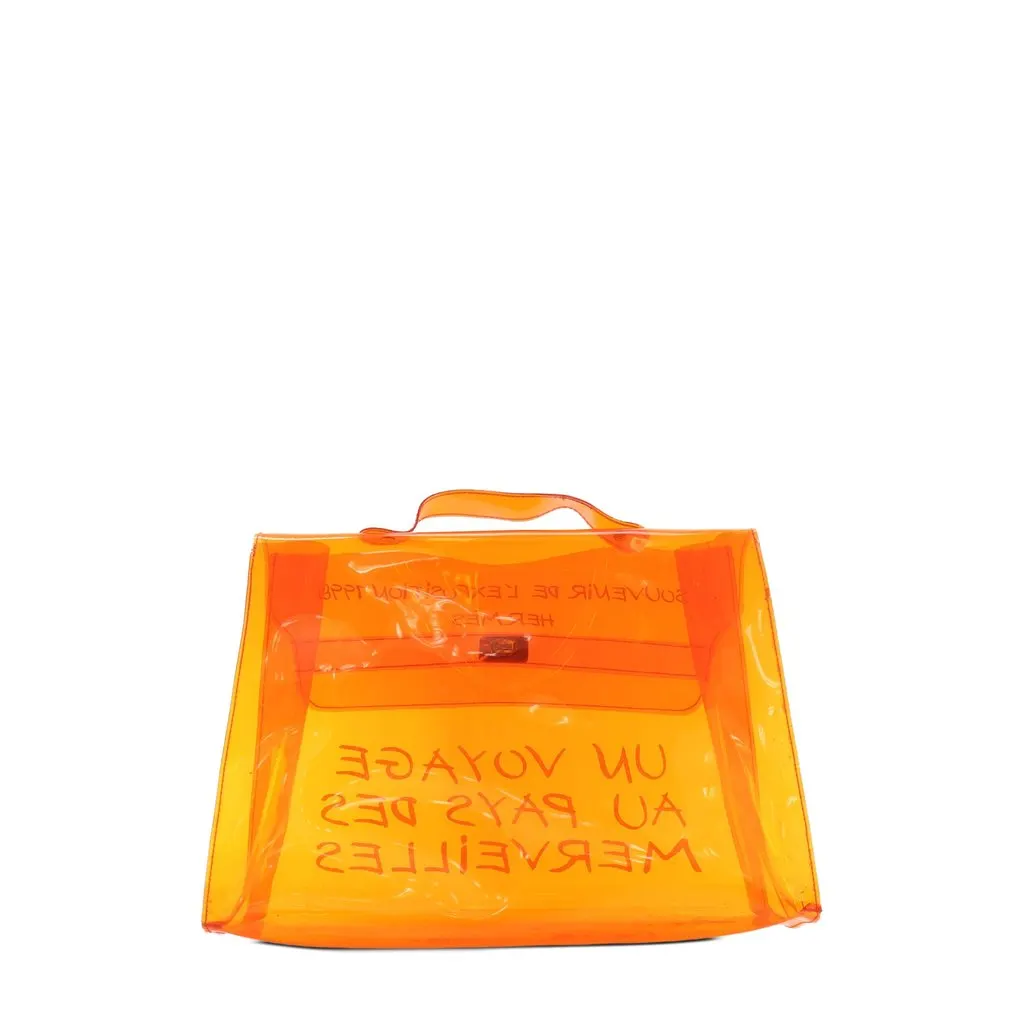 Hermès Vinyl Souvenir De L Exposition Kelly Handbag Orange Plastic Good - Back View