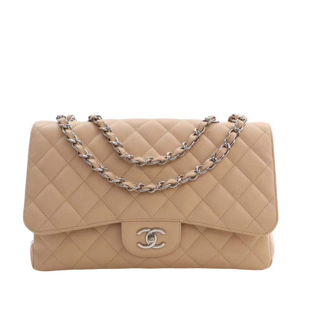 Chanel Jumbo Classic Caviar Single Flap Beige Leather Very good - Front View