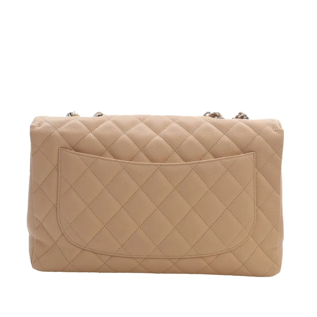 Chanel Jumbo Classic Caviar Single Flap Beige Leather Very good - Back View