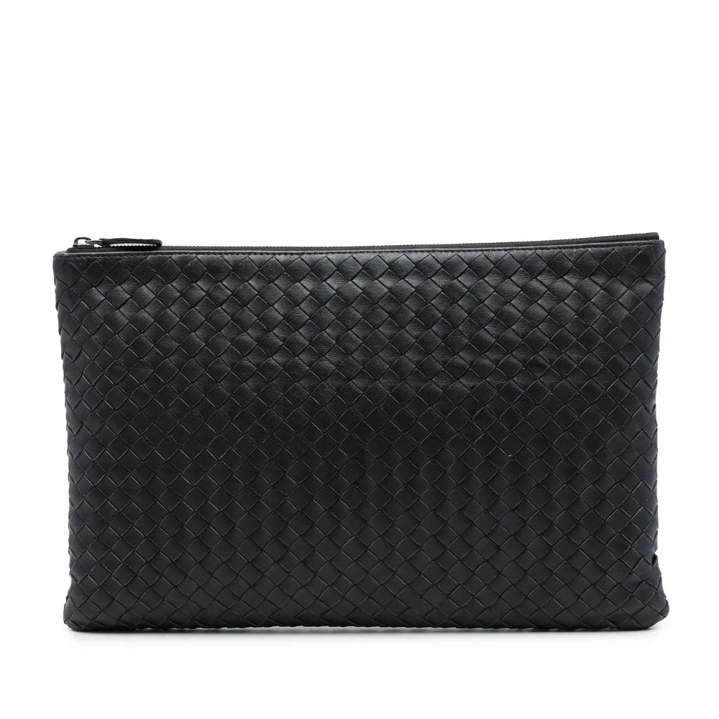 Bottega Veneta Nappa Intrecciato Clutch Black Leather Very good - Front View