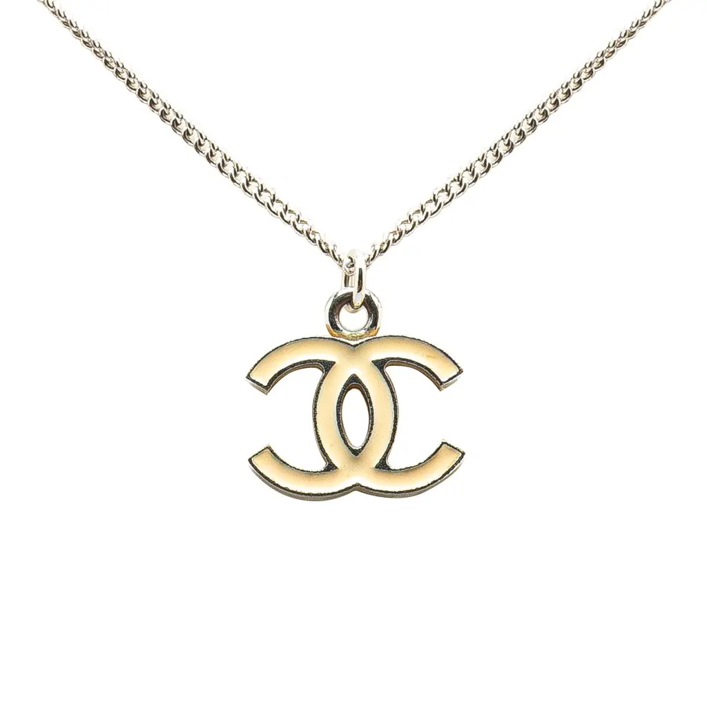 Chanel Silver CC Enamel Pendant Necklace Silver Metal Very good - Front View