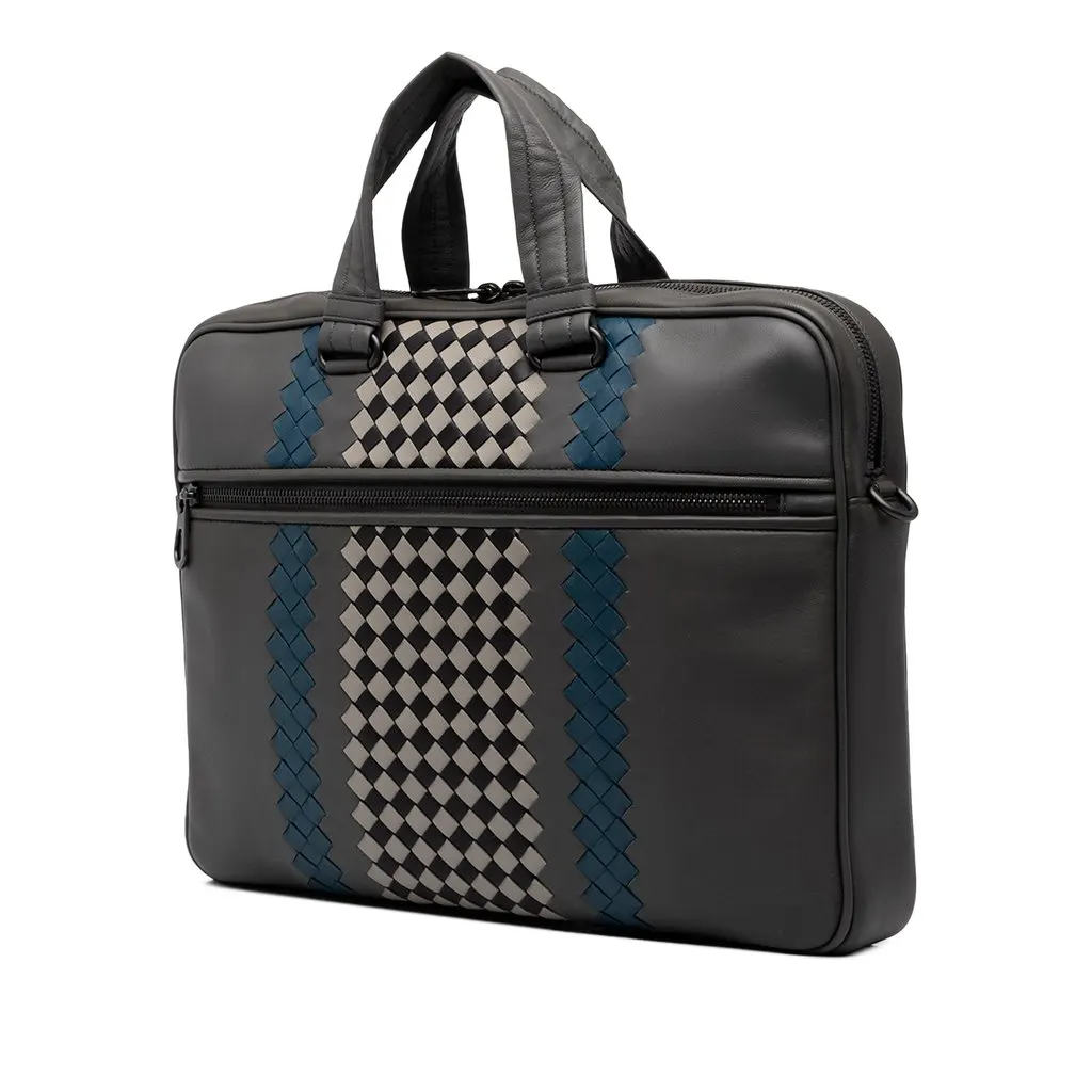 Bottega Veneta Intrecciato Trimmed Leather Briefcase Grey Leather Good - Back View