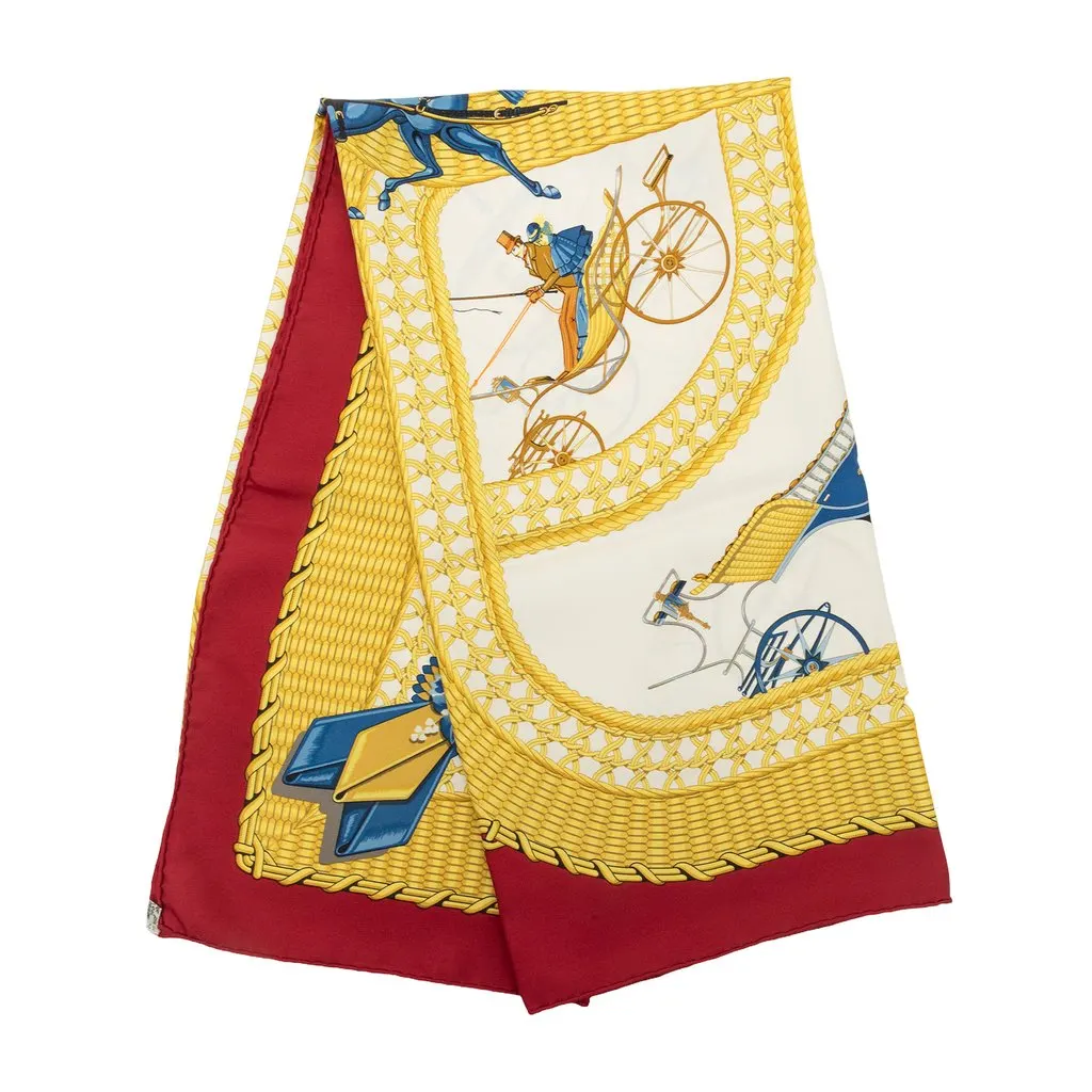 Hermès Les Voitures a Transformation Silk Scarf 90 Yellow Silk Very good - Front View