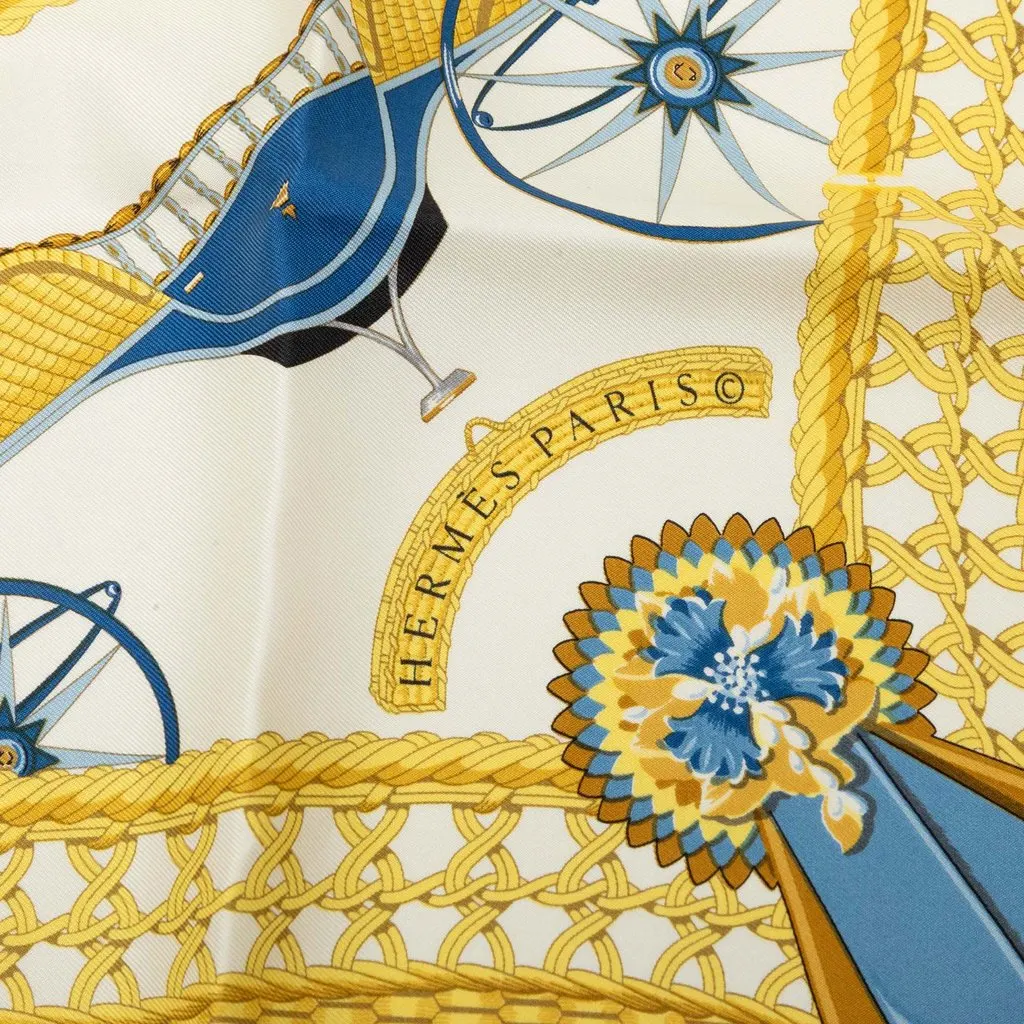 Hermès Les Voitures a Transformation Silk Scarf 90 Yellow Silk Very good - Model View