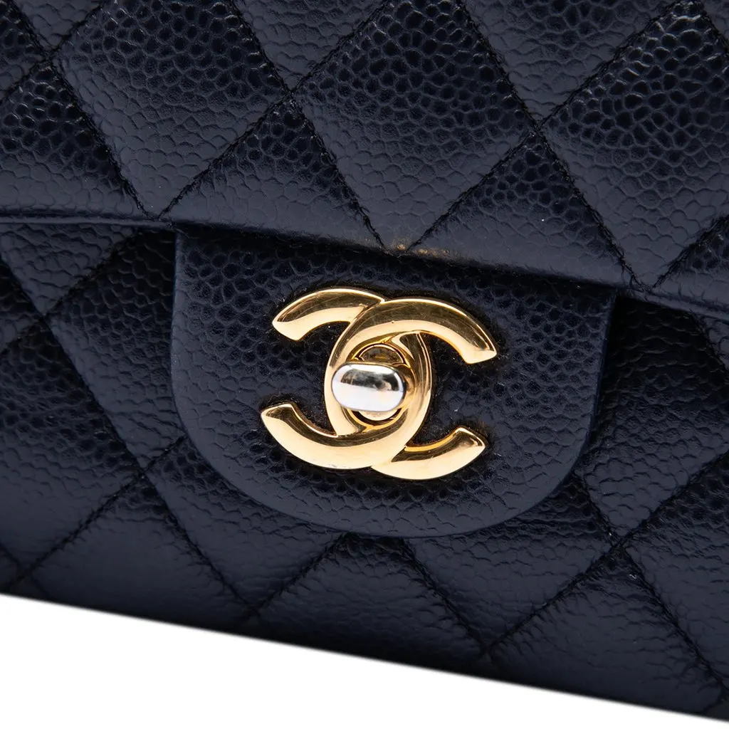 Chanel Medium Classic Caviar Double Flap Blue Leather Very good - Box View