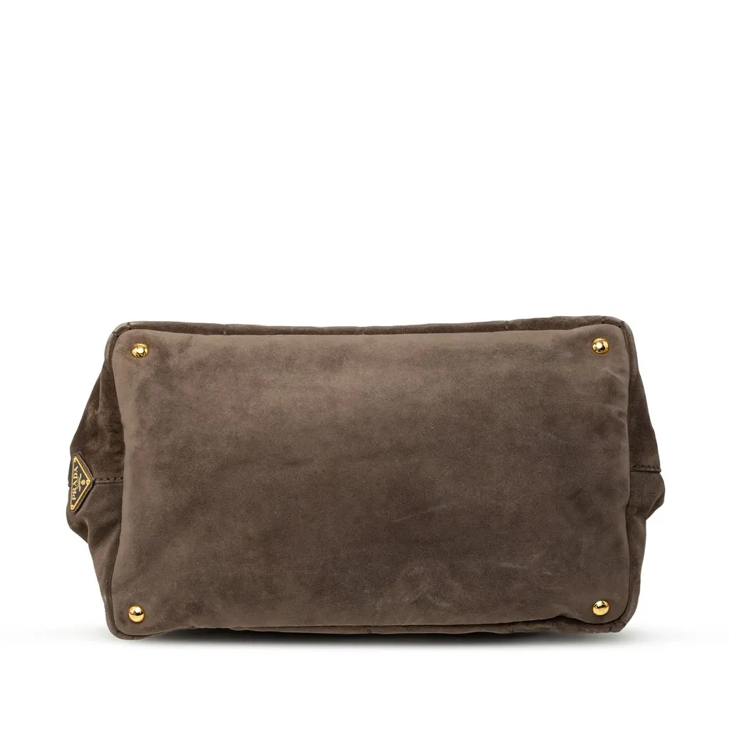 Prada Large Suede Canapa Logo Tote Brown Leather Good - Inside View