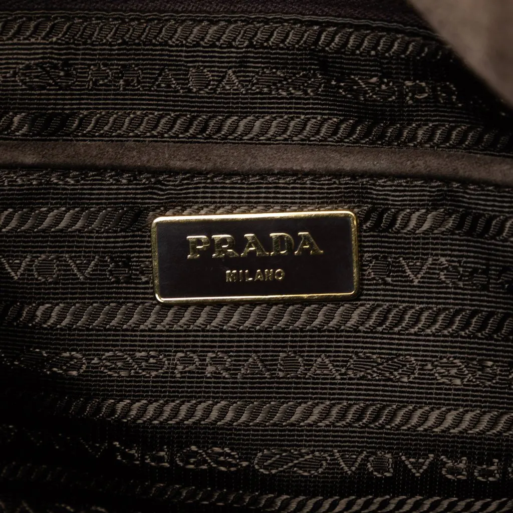 Prada Large Suede Canapa Logo Tote Brown Leather Good - Box View