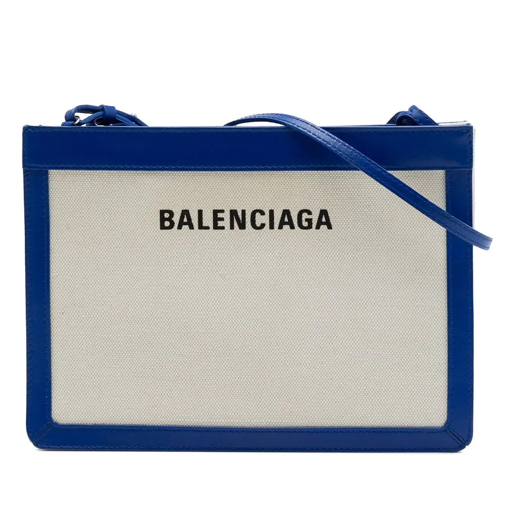 Balenciaga Canvas Navy Pochette Crossbody Brown Very good - Front View