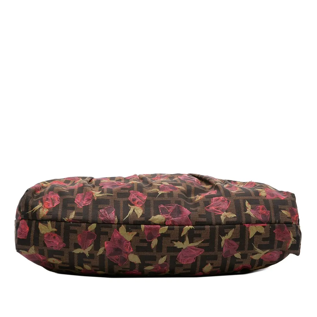 Fendi Zucca Canvas Rose Print Chef Shoulder Bag Brown Very good - Inside View