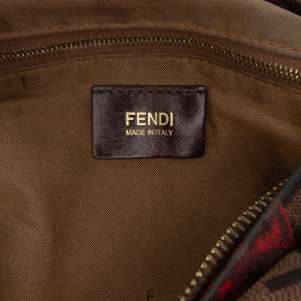 Fendi Zucca Canvas Rose Print Chef Shoulder Bag Brown Very good - Box View