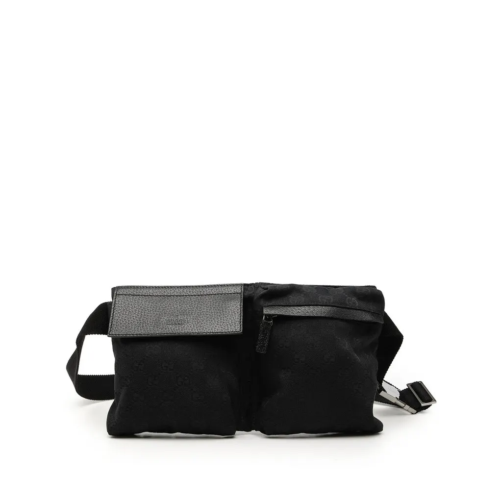 Gucci GG Canvas Double Pocket Belt Bag Black Very good - Front View