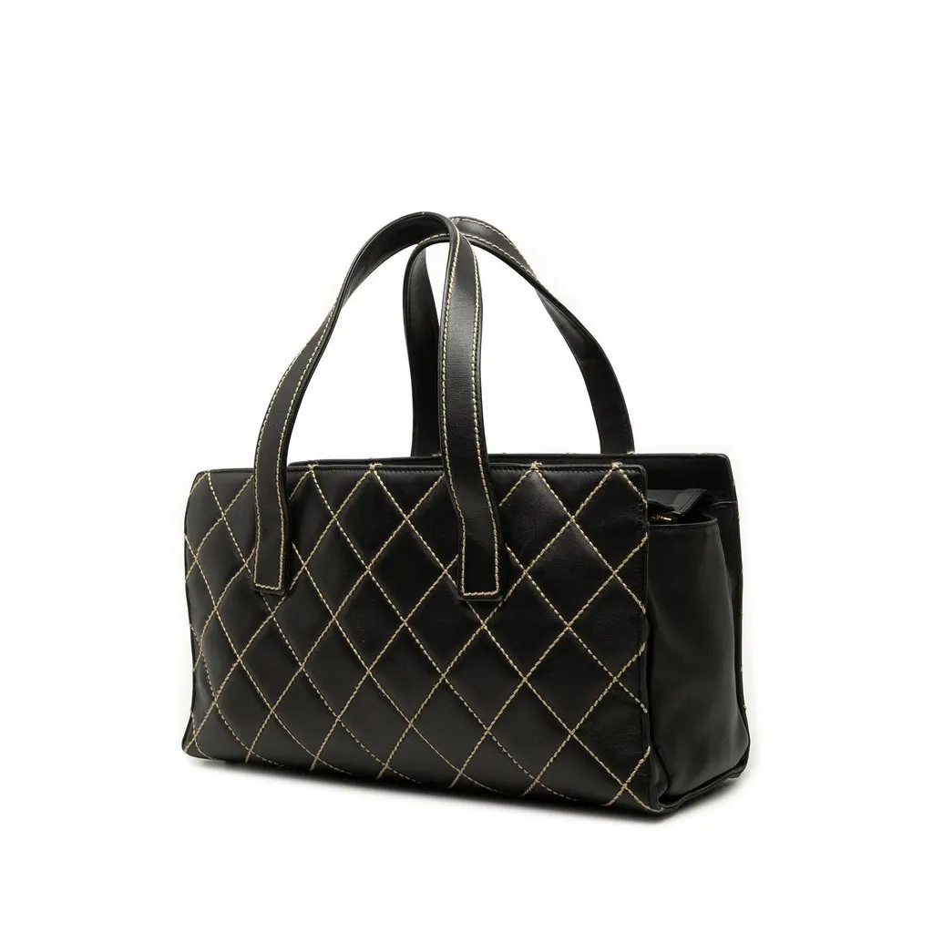 Chanel Medium CC Quilted Calfskin Wild Stitch Tote Black Leather Good - Back View