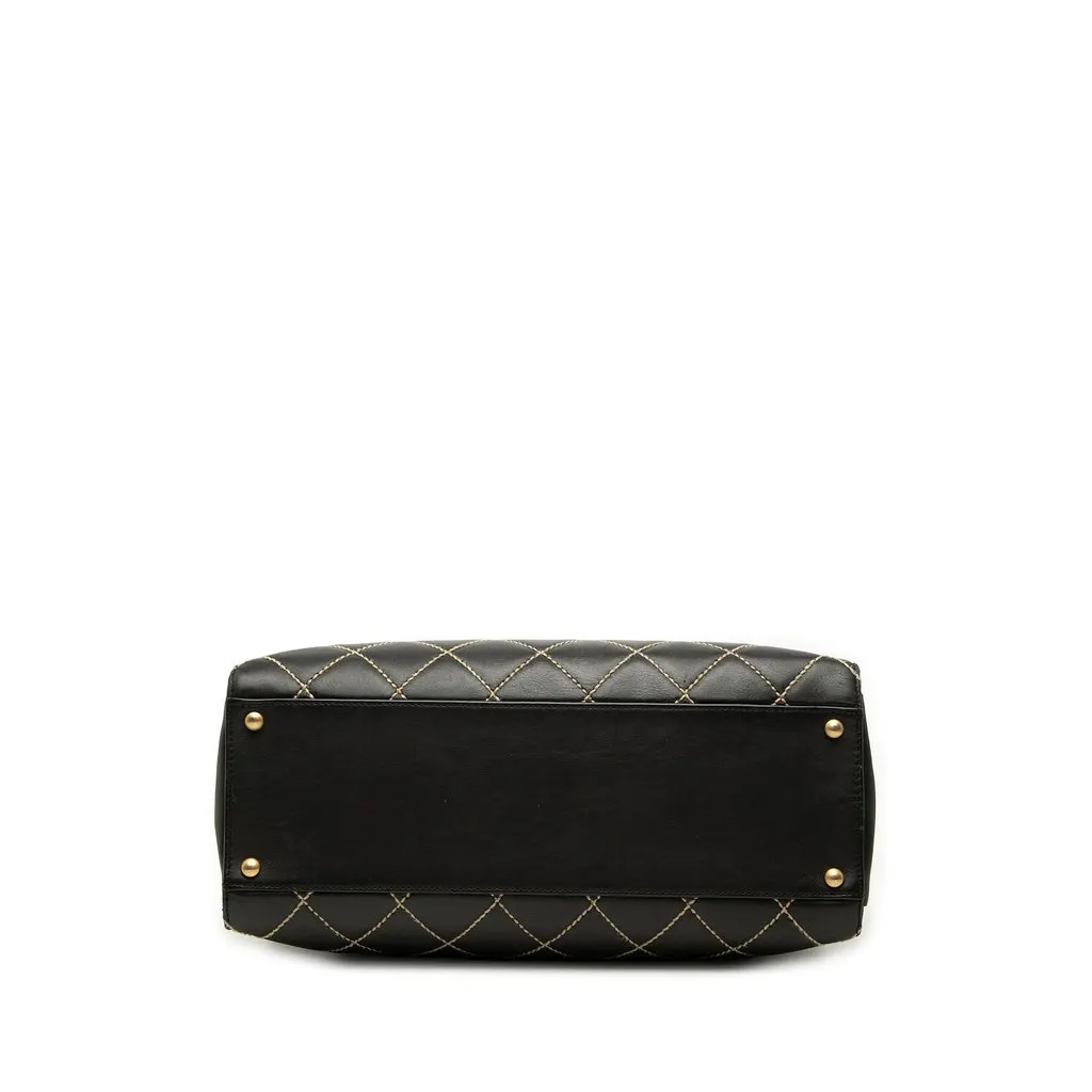 Chanel Medium CC Quilted Calfskin Wild Stitch Tote Black Leather Good - Inside View