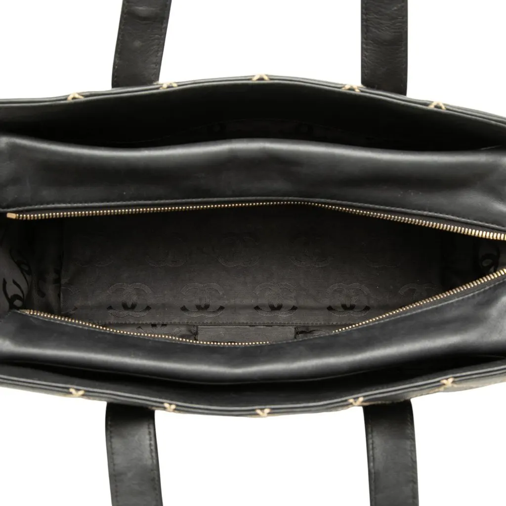 Chanel Medium CC Quilted Calfskin Wild Stitch Tote Black Leather Good - Model View
