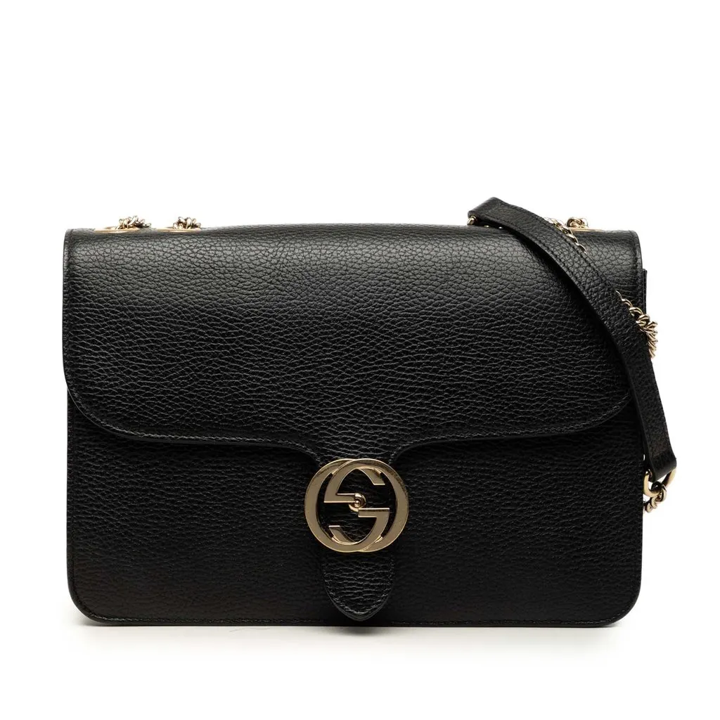 Gucci Medium Dollar Calfskin Interlocking G Crossbody Black Leather Very good - Front View