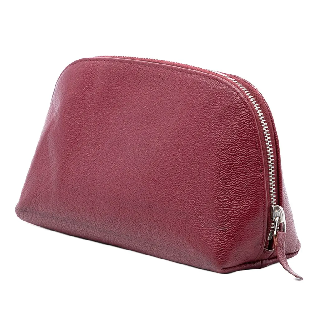 Chanel CC Calfskin Cosmetic Pouch Red Leather Very good - Back View