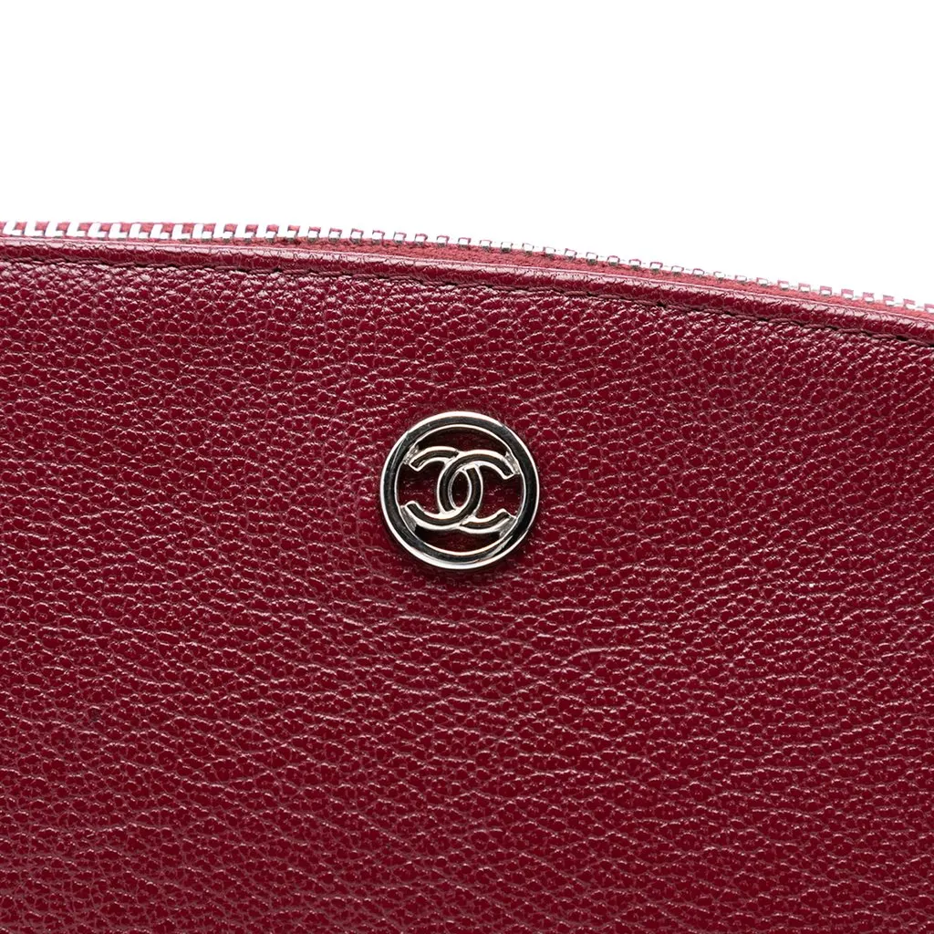 Chanel CC Calfskin Cosmetic Pouch Red Leather Very good - Box View