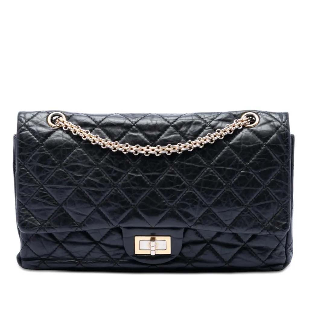 Chanel Quilted Aged Calfskin Reissue 2.55 Double Flap 227 Black Leather Very good - Front View