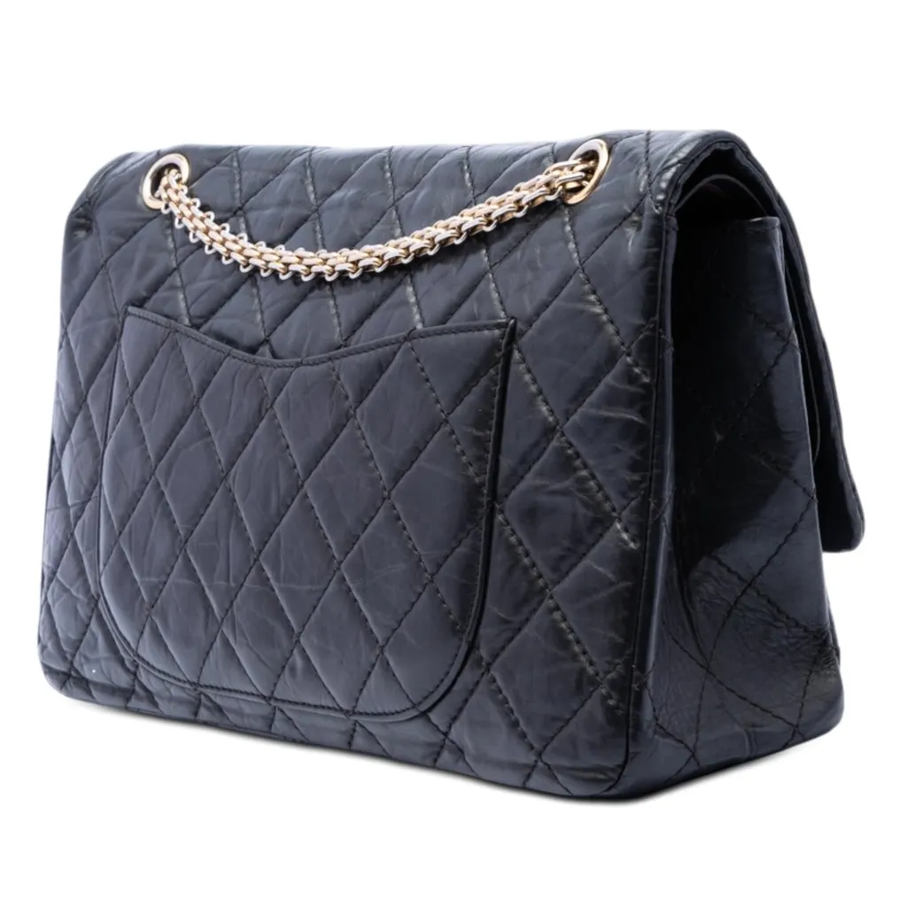 Chanel Quilted Aged Calfskin Reissue 2.55 Double Flap 227 Black Leather Very good - Back View
