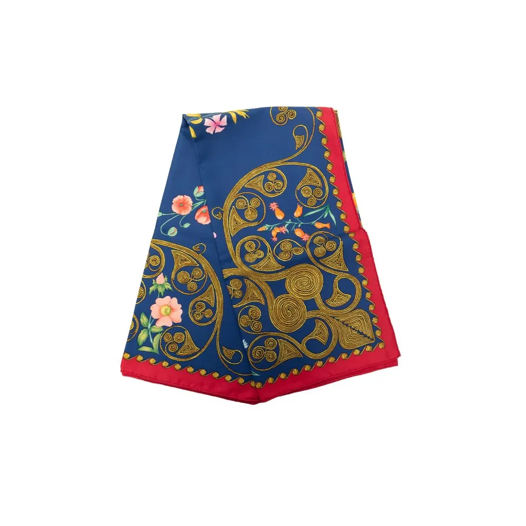 Hermès Arabesques Silk Scarf 90 Blue Very good - Front View