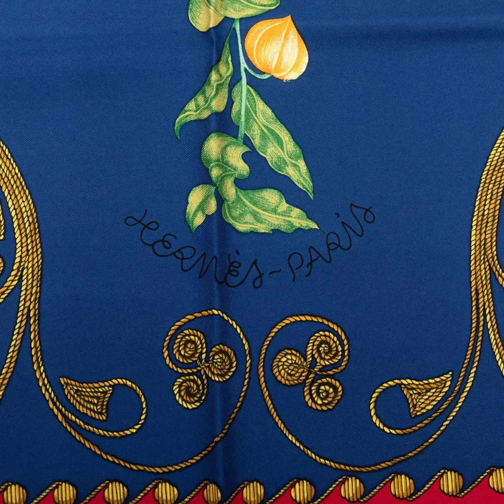 Hermès Arabesques Silk Scarf 90 Blue Very good - Back View