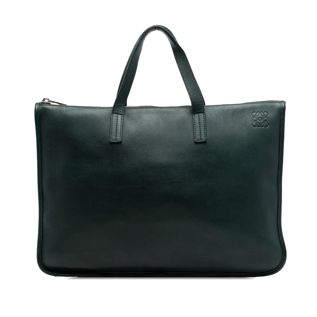 Loewe Leather Anagram Toledo Briefcase Green Leather Very good - Front View