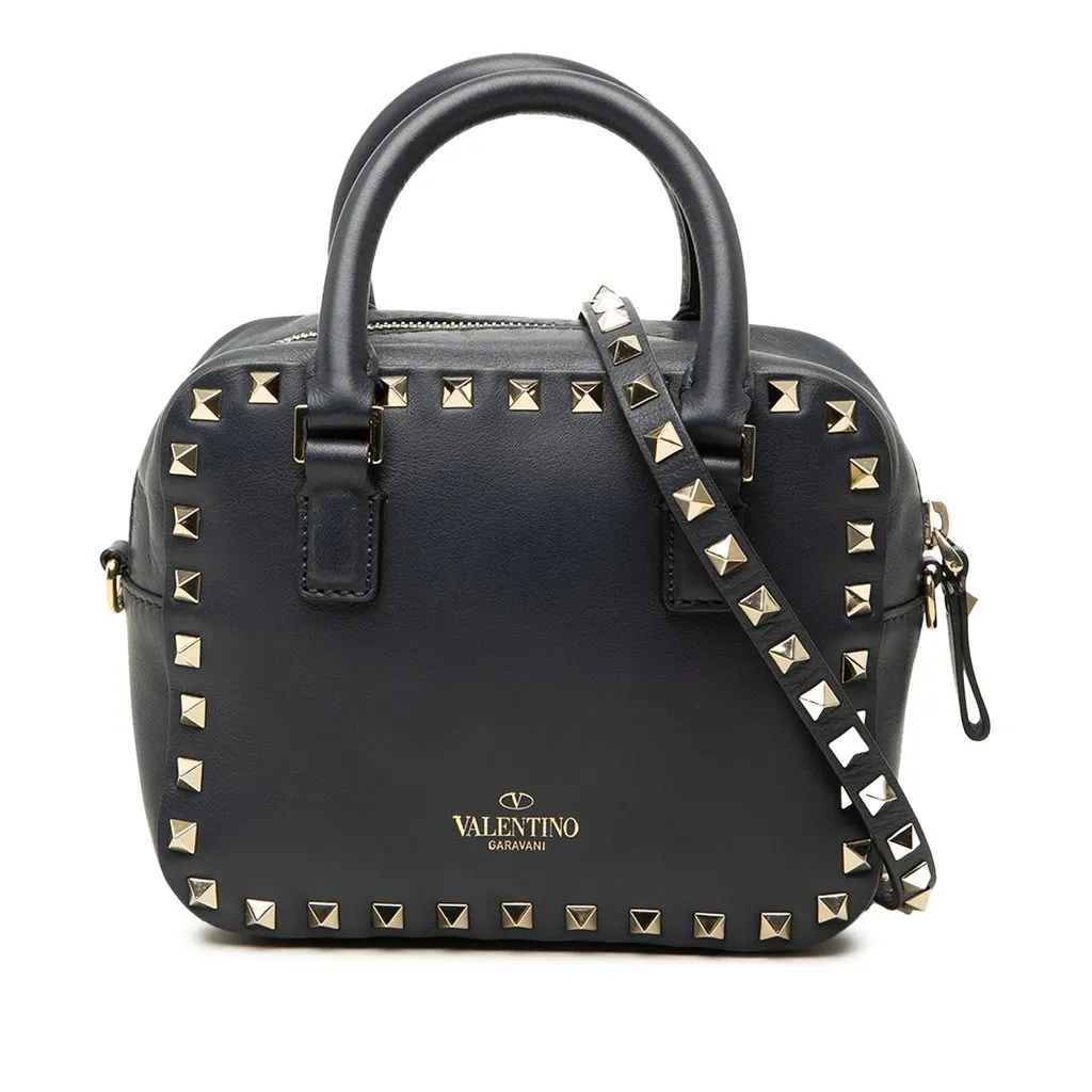 Valentino Leather Rockstud Top Handle Bag Black Leather Very good - Front View