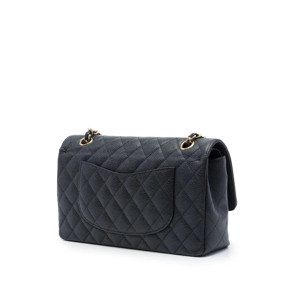 Chanel Medium Classic Caviar Double Flap Black Leather Very good - Back View